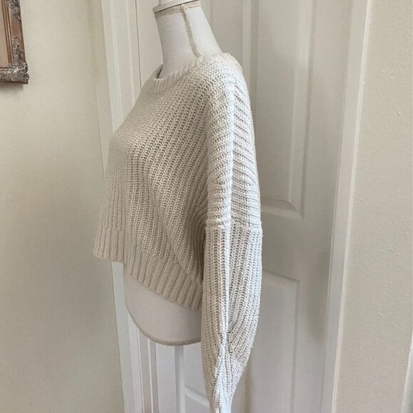 Urban Outfitters Sz Med Crop Chunky Knit Sweater Cream Pullover Preowned - Picture 3 of 7